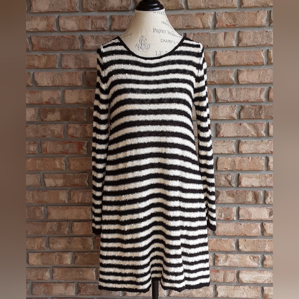 Free People Counting Stripes Black/White Nubby Swing Tunic Sweater Dress.